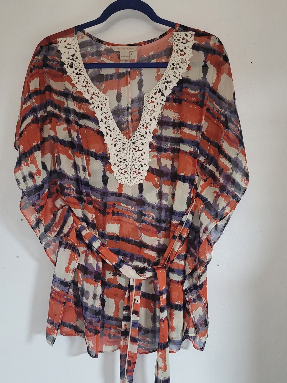 Jonathan Martin Coral, Purple & Cream Print Blouse